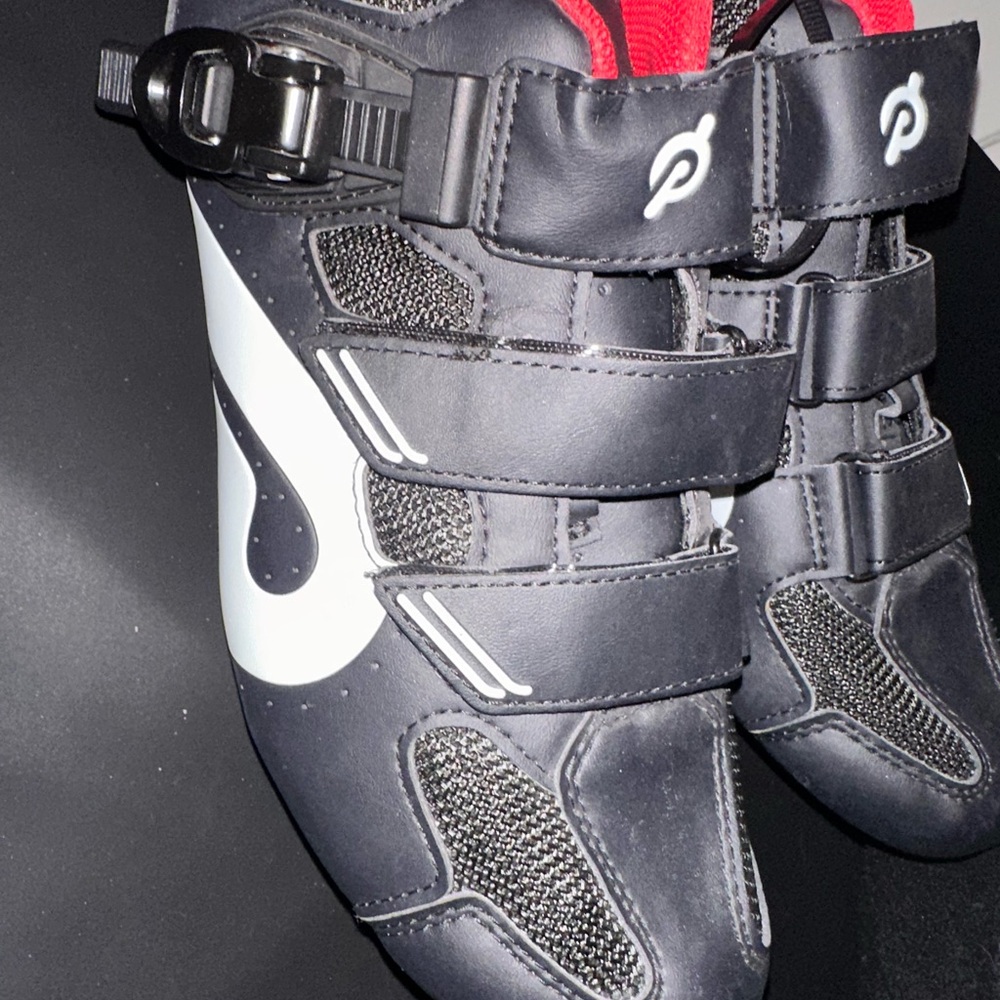 Peloton Black Cycling Shoes with White and Red Details